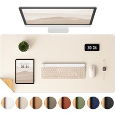 Desk Protector Mat, Cork Leather Dual Sided, Large Writing Pad, Beige