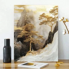 Golden Inlaid Jade Framed Canvas Stretched Ready to Hang 50x40 Home decor Gift