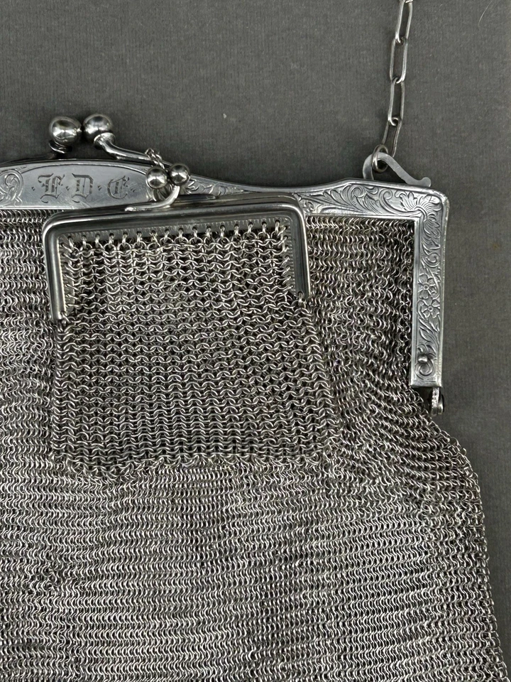 ANTIGUA Cartera Alemana PLATA Malla ORIGINAL Fecha 1915 GRABADA Nombre y Dirección Foto 3 de 4