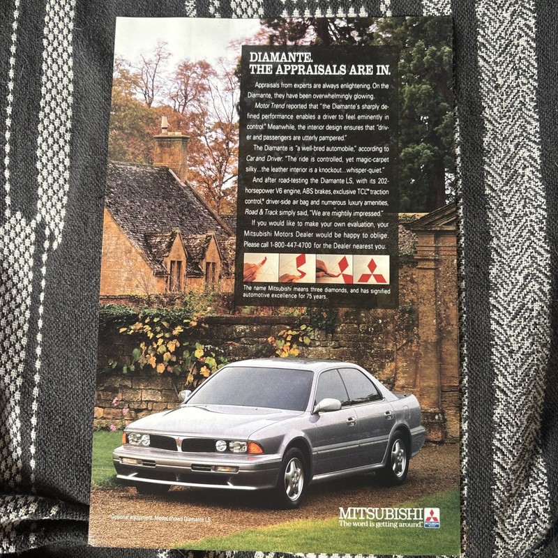 Vintage 1992 Mitsubishi Diamante magazine Ad Appraisals are In three diamonds 