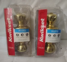 Lot Of 2 Kwikset Polished Brass Bed & Bath Tylo Door Knobs