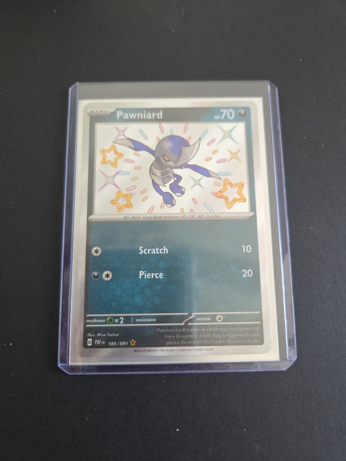 Pawniard 185/091 SV: Paldean Fates Baby Shiny Holo Rare Pokemon Card NM