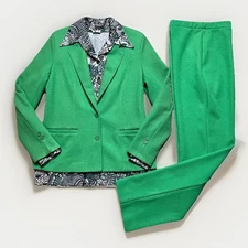 Vintage 70s Pykettes 3 Piece Leisure Pant Suit Green Polyester Knit 8