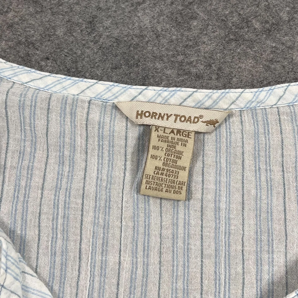 Top de manga larga Horny Toad blanco azul a rayas de algodón orgánico para mujer talla XL Foto 2 de 4