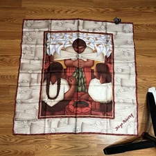 Diego Rivera Pineda Covalin Silk Scarf 34" x 35" Vintage VTG 80s "Flower Day"