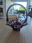 Fenton Amethyst Ruffled Basket Hand Painted By D. Robinson