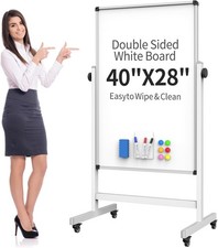 40x28 Inches Mobile Whiteboard, Double Sided Magnetic Dry Erase Board Height Adj