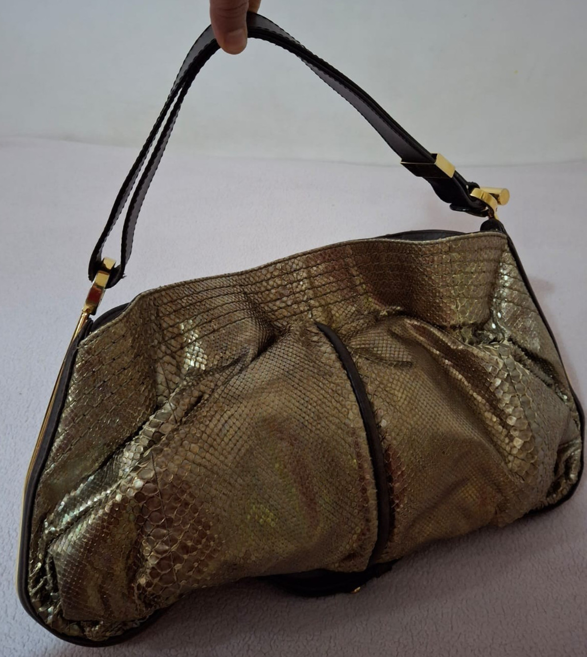 Jimmy Choo Gold-Multi Python with Brown leather t… - image 1