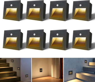 8-Pack LED Motion Sensor Recessed Step Lights, 3000K, Indoor/Outdoor Use