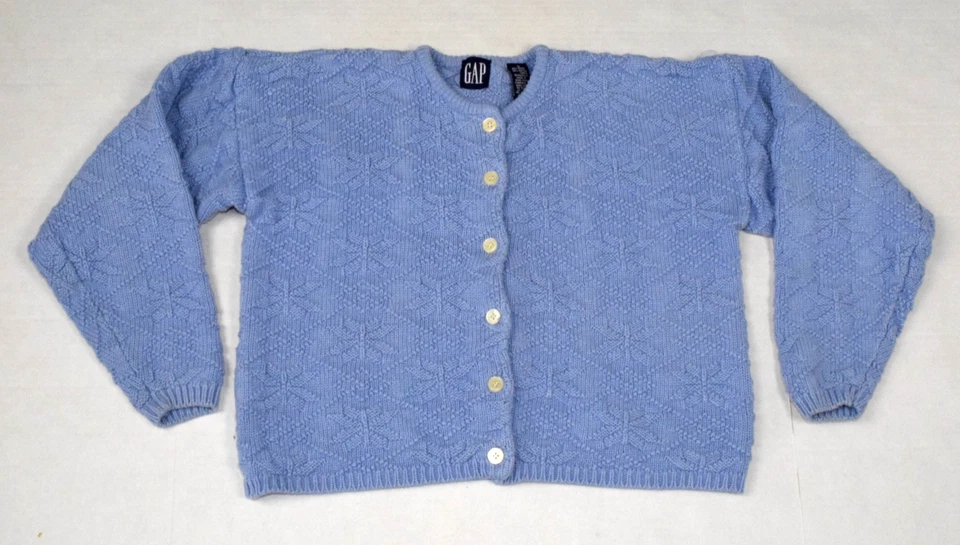 Cárdigan Suéter Vintage Hueco Talla M Años 80 Periwinkle Azul Copo de Nieve Hombro Ancho Foto 4 de 4