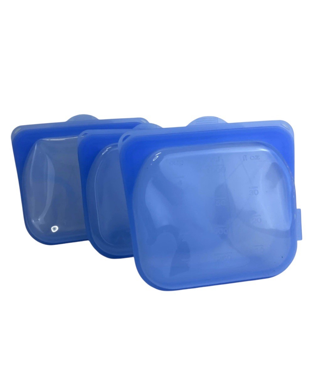 Reusable Silicone Food Storage Bags 3 Pack Sandwich Snack Leakproof Zip