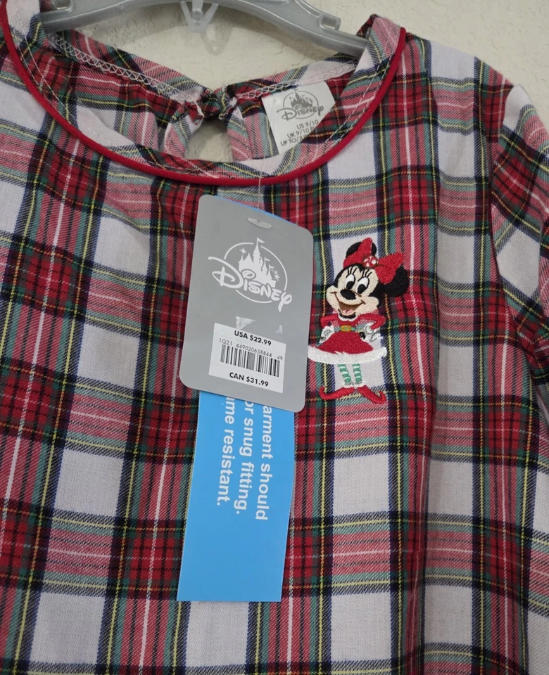 Disney Store Minnie Mouse Camisón a Cuadros Vestido para Dormir Bordado Niña M 9/10 Foto 3 de 3