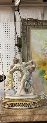 Vintage Porcelain Three Graces Women Figurine Classic Lamp Dresden - Image 1 of 4
