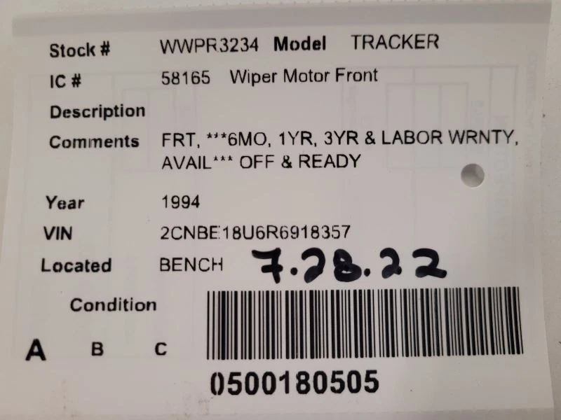 Windshield Wiper Motor Fits 89-98 TRACKER 1596399 - Image 3 of 3