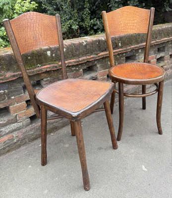 Two Vintage Fischel Bentwood Bistro Chairs Embossed Croc UK