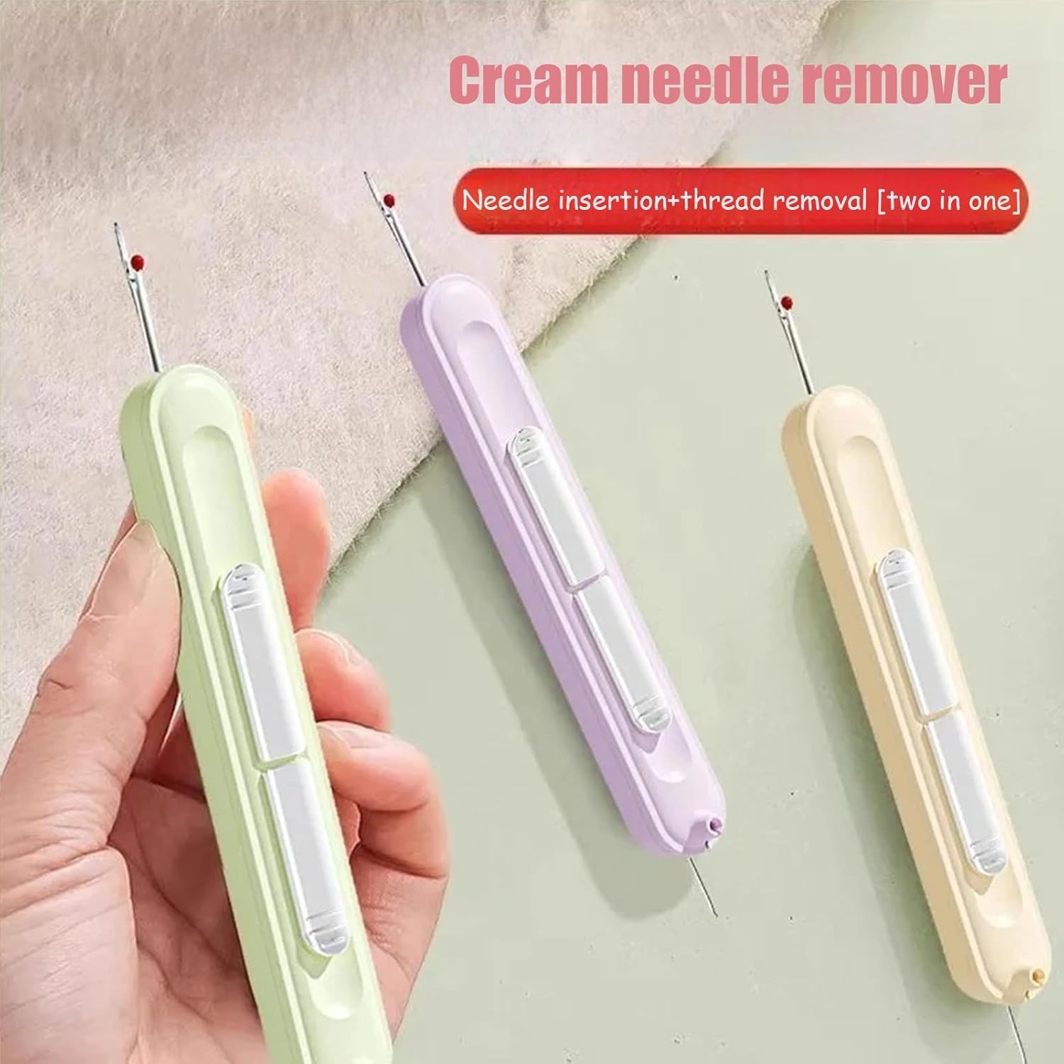 2-in-1 Needle Threader & Seam Ripper Retractable Automatic Sewing Tool Purple