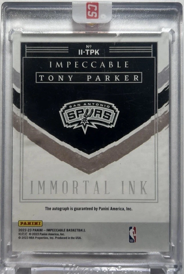 Holograma de tinta inmortal impecable 2022-23 plateado Tony Parker automático en tarjeta Spurs 20/25 Foto 2 de 2