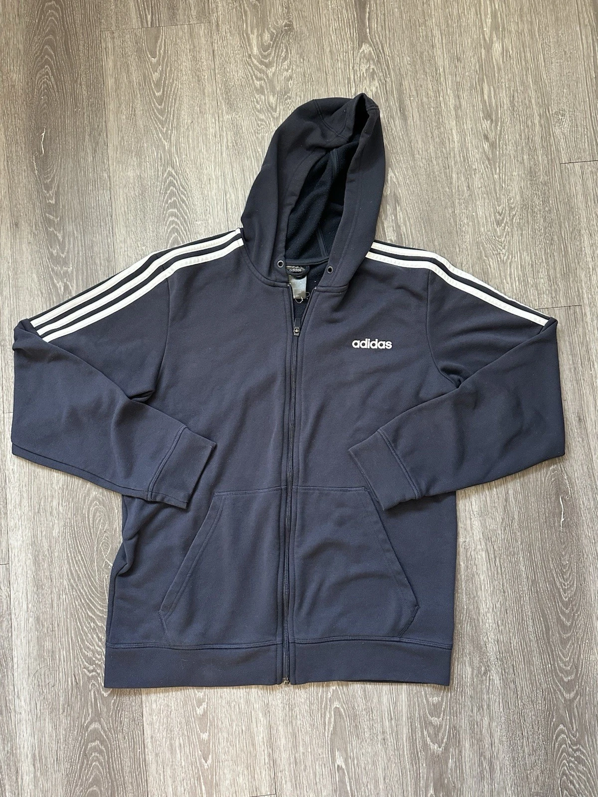 Adidas Black Full Zip Hoodie with Signature Stripes L