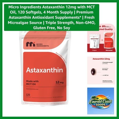 Triple Strength Astaxanthin 12mg Softgels for Antioxidant Support   Non-GMO
