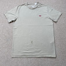 Levis T Shirt Mens Medium Slim Fit Beige Tan Embroidered Pocket Logo Tee