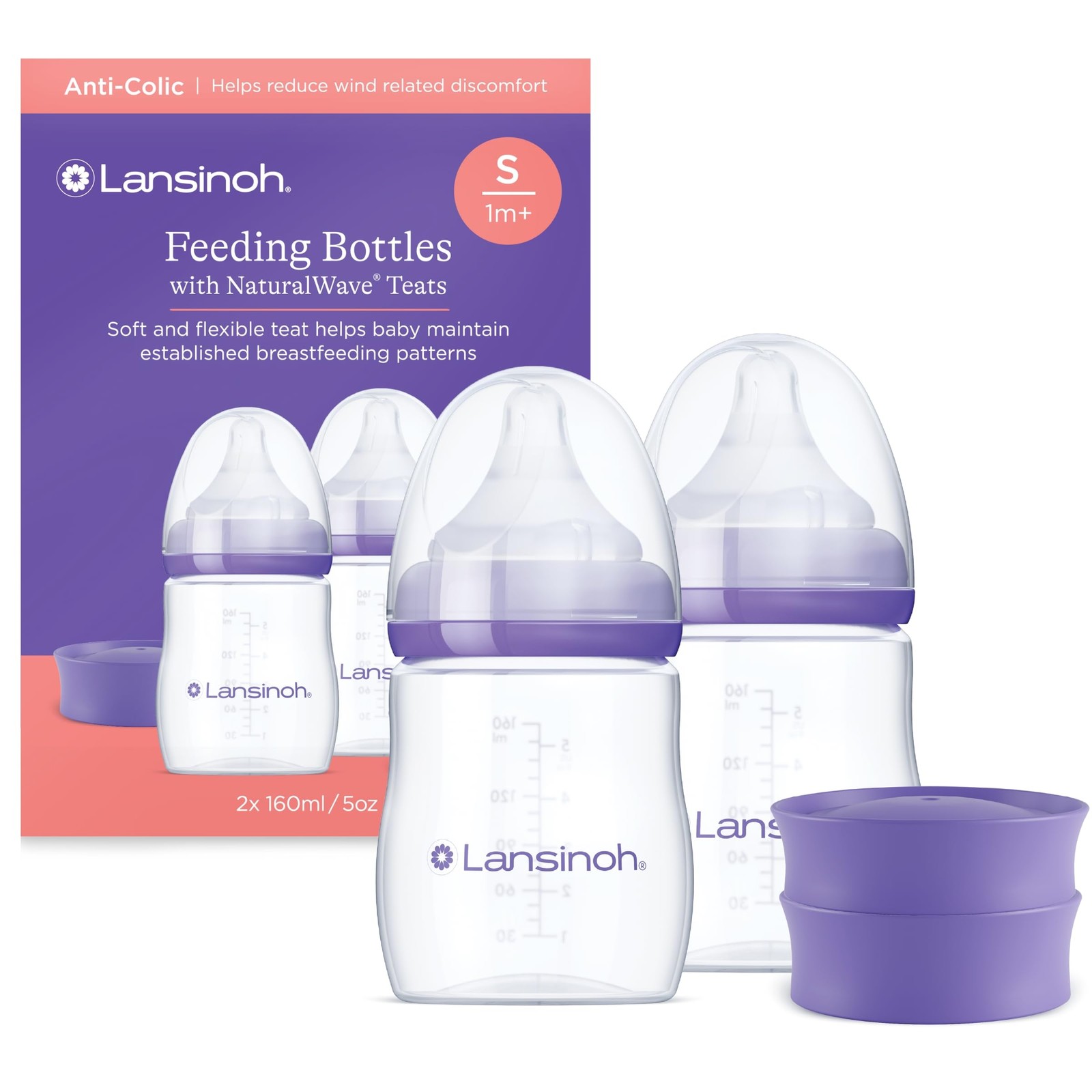 Lansinoh Anti Colic Baby Bottle - 2 Pack 160 ml - NaturalWave® Teats Reduces