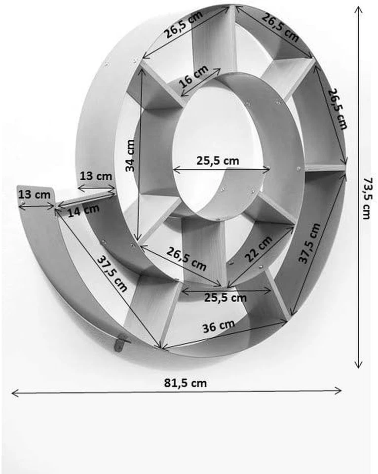Design Scaffale Da Parete Snail, Libreria, Argento/Grigio, 74X82X13Cm, Forma Chi - Immagine 3 di 4