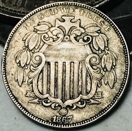 1867 Shield Nickel 5 Cents 5C Ungraded Choice WITH RAYS US Coin CC26364