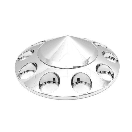 33mm Lug Nut Chrome Front Hub Covers Semi Truck Spiked Set of 2 - 第 6/10 張圖片