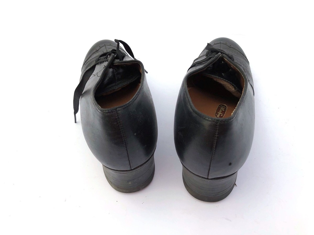 VTG 1930s/40s Wilbur Coon Black Leather Lace up Oxford Heeled