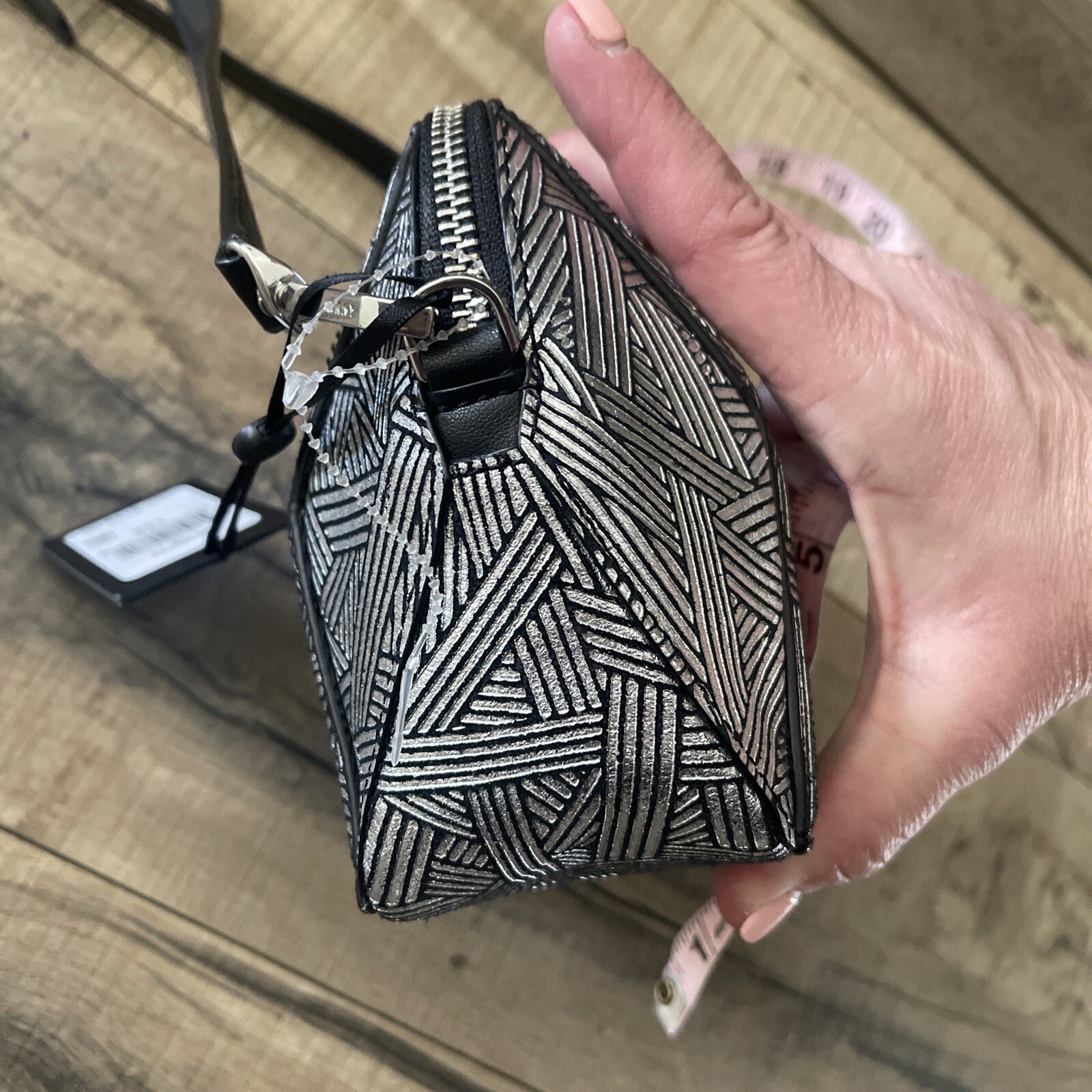 DKNY Silver Geometric Pattern Purse Bag New MSRP $198 Rare image 7