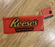 New Reese's Peanut Butter Cup Zipper Pouch Pencil Case Bag 8"x3" Makeup Holder