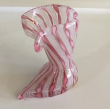 Stivali in vetro artistico filigrana reticolo Zanfirico Murano anni '50 - rosa/bianco/oro