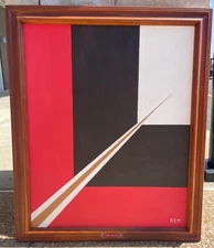 Vintage Geometric Red Black White Painting Modern Art Wall Hanging Signed Menges