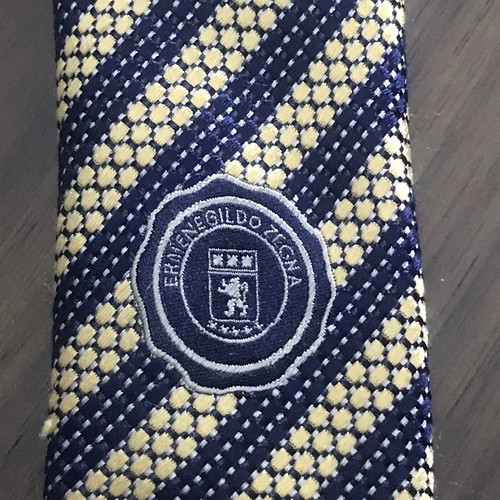 ERMENEGILDO ZEGNA *SILVER* Woven Silk Striped Pattern Blue & Gold Made In Italy - Picture 9 of 15