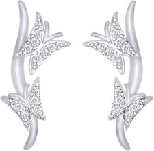 Butterfly Stud Earrings Round Cubic Zirconia 925 Sterling Silver