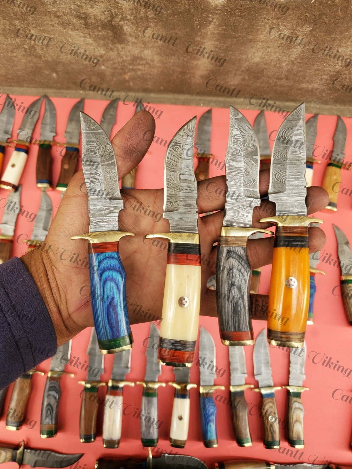 LOT OF 40 PC CUSTOM HANDMADE DAMASCUS STEEL 6" CAMPING & HUNTING KNIVES FROM USA