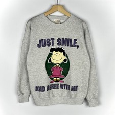 Vintage Lucy Peanuts "Just Smile And Agree With Me" Cartoon Sweatshirt 80er Grau