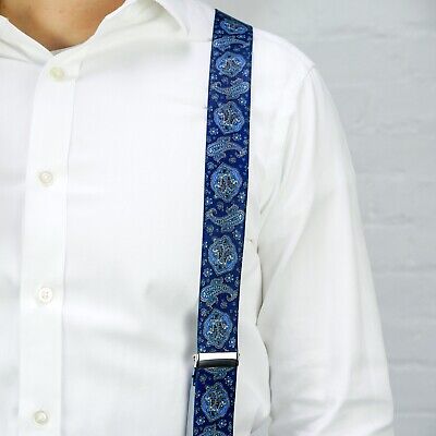 Royal Blue Plain Clip On Trouser Braces Elastic Suspenders Handmade in UK