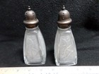 Vintage Frosted  Glass Salt & Pepper Shakers with Silver Tops 