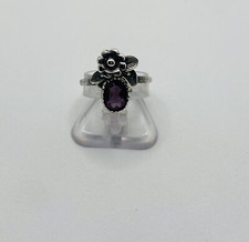 Vintage 925 Sterling Silver Ring Flower With Amethyst Size 8.5