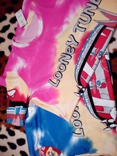 2 Sets/pack Looney Tunes Tie-dye T-shirt Dress Size to fit 14-16