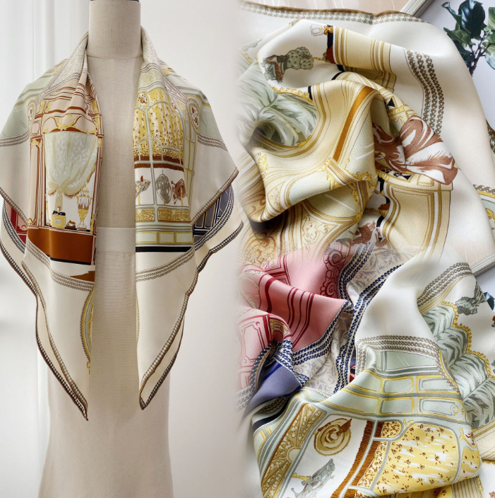 Pure 22 Momme Twill Silk Wrap Scarf Bandanna colour Print Square Shawl 105X105cm