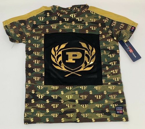 Kids Boys Phat Farm T-Shirt Green Army Camo Camouflage Gold Design $$ Size 4