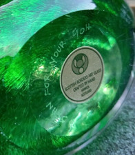Large Heavy Scottish HAWICK Art Glass Green Clear Lump Ornament Original Sticker