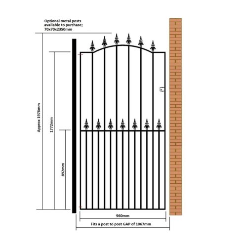 Salva Spear Top Tall Garden Side Gates 762mm to 1220mm gap Wrought Iron Metal - Picture 8 of 9
