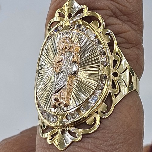 Big wide solid 14k Gold Saint Jude Judas Ring Size 6 7 8 9 10 oval - Picture 13 of 17