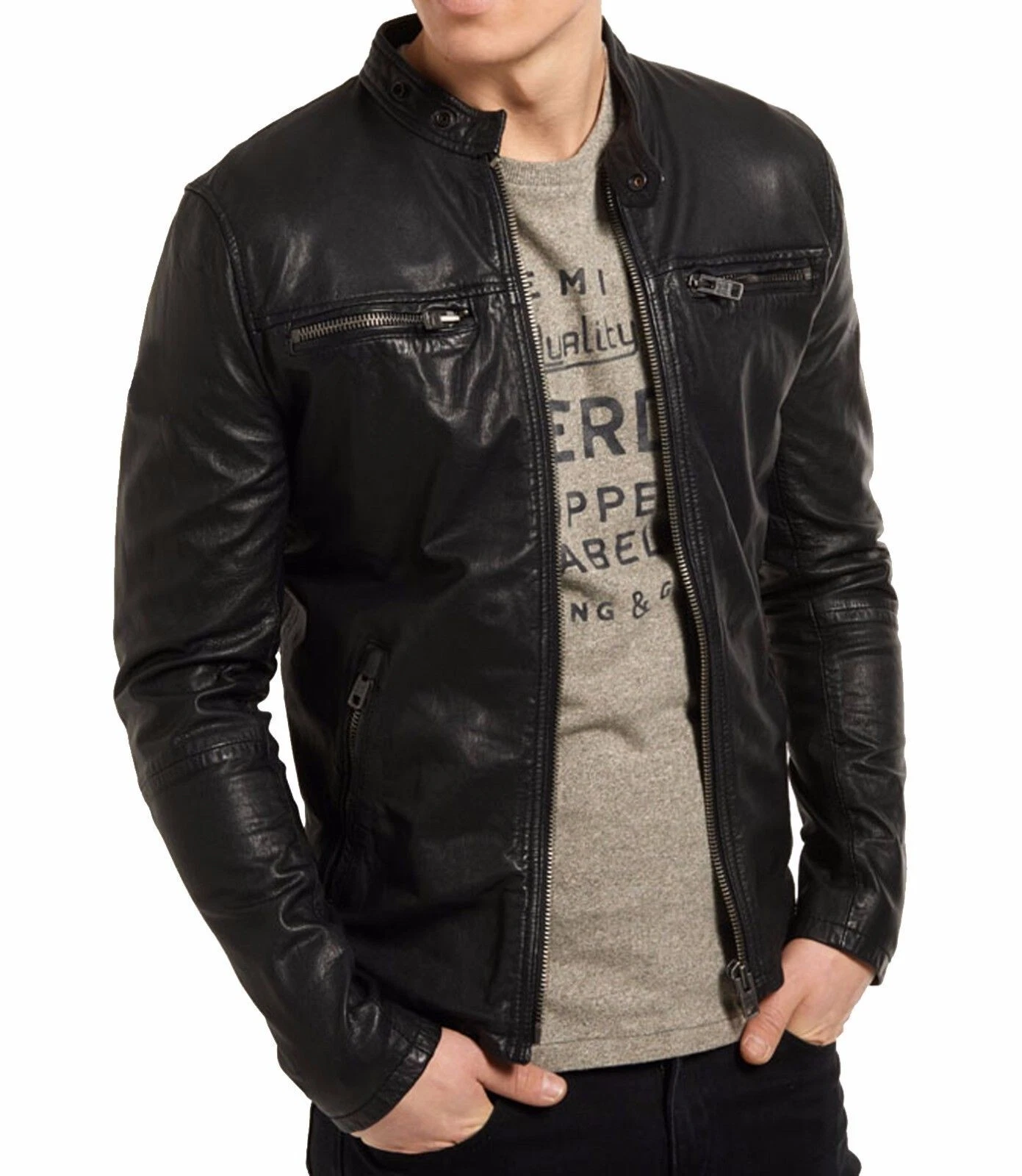 Men's Lambskin Leather Jacket Genuine Biker Black Real Motorcycle Coat Stylish
