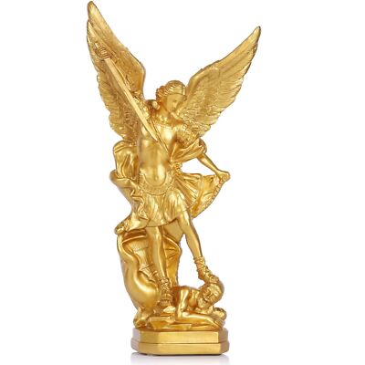 QIANLING 12.5in Gold San Miguel Arcangel Statue, St Michael Statue in Resin, ...