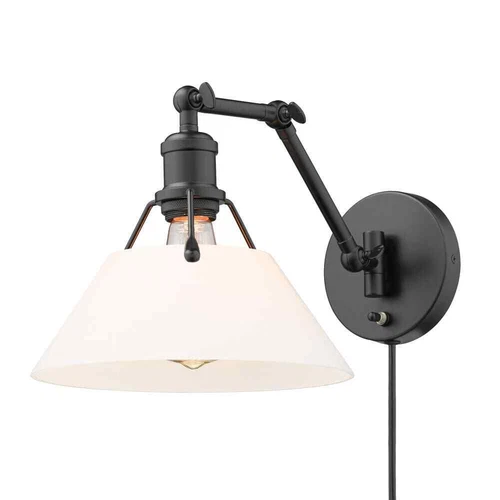 Golden Lighting Orwell 1-Light Black Wall Lamp w/ Opal Glass, Plug-In/Hardwired - Picture 2 of 4