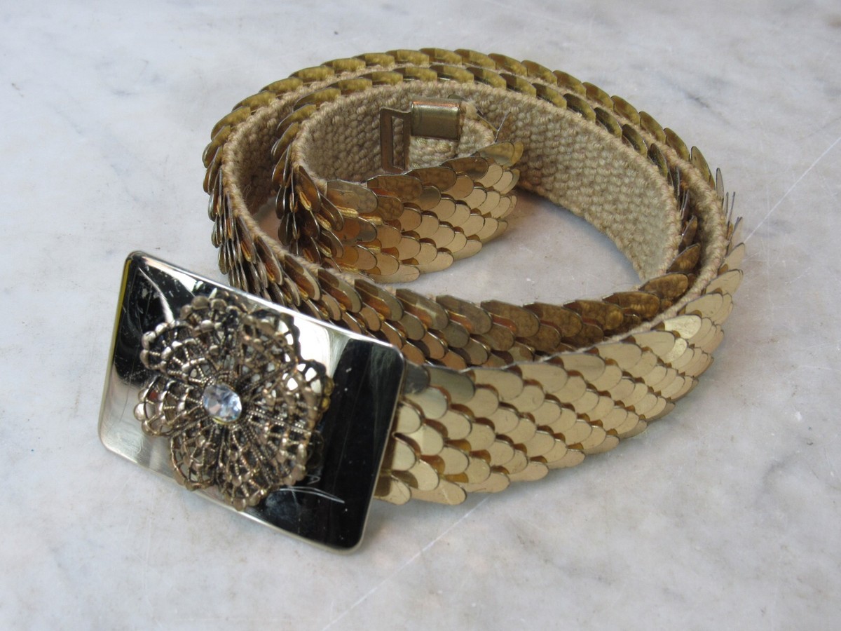 Gold FISH belt stretch STUNNING runway  vintage style fits most New statement Vintage Gold Tone / Fish Scale Belt - Stretchy - 1980s  main image 2